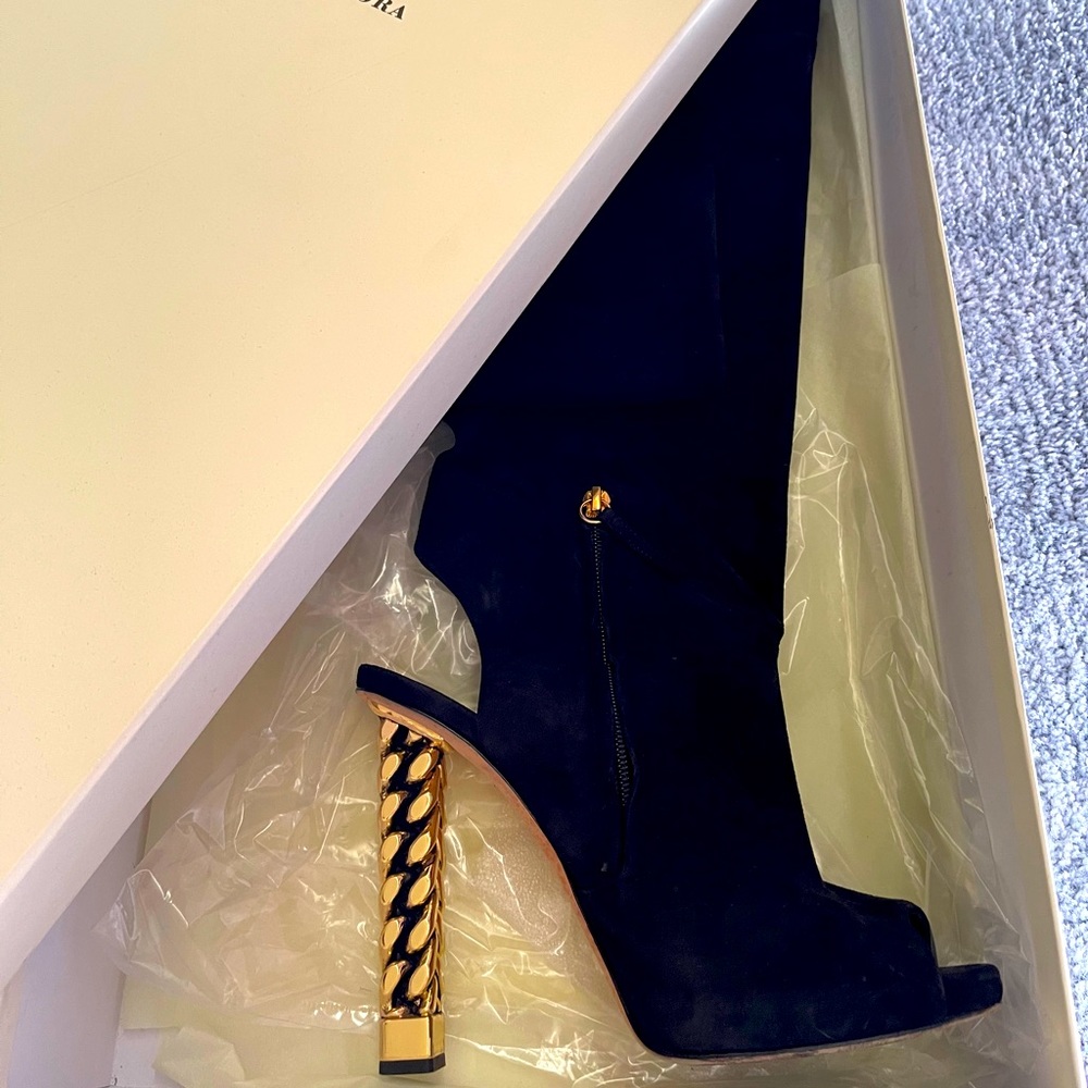 Giuseppe PeepToe Black Thigh High Boots